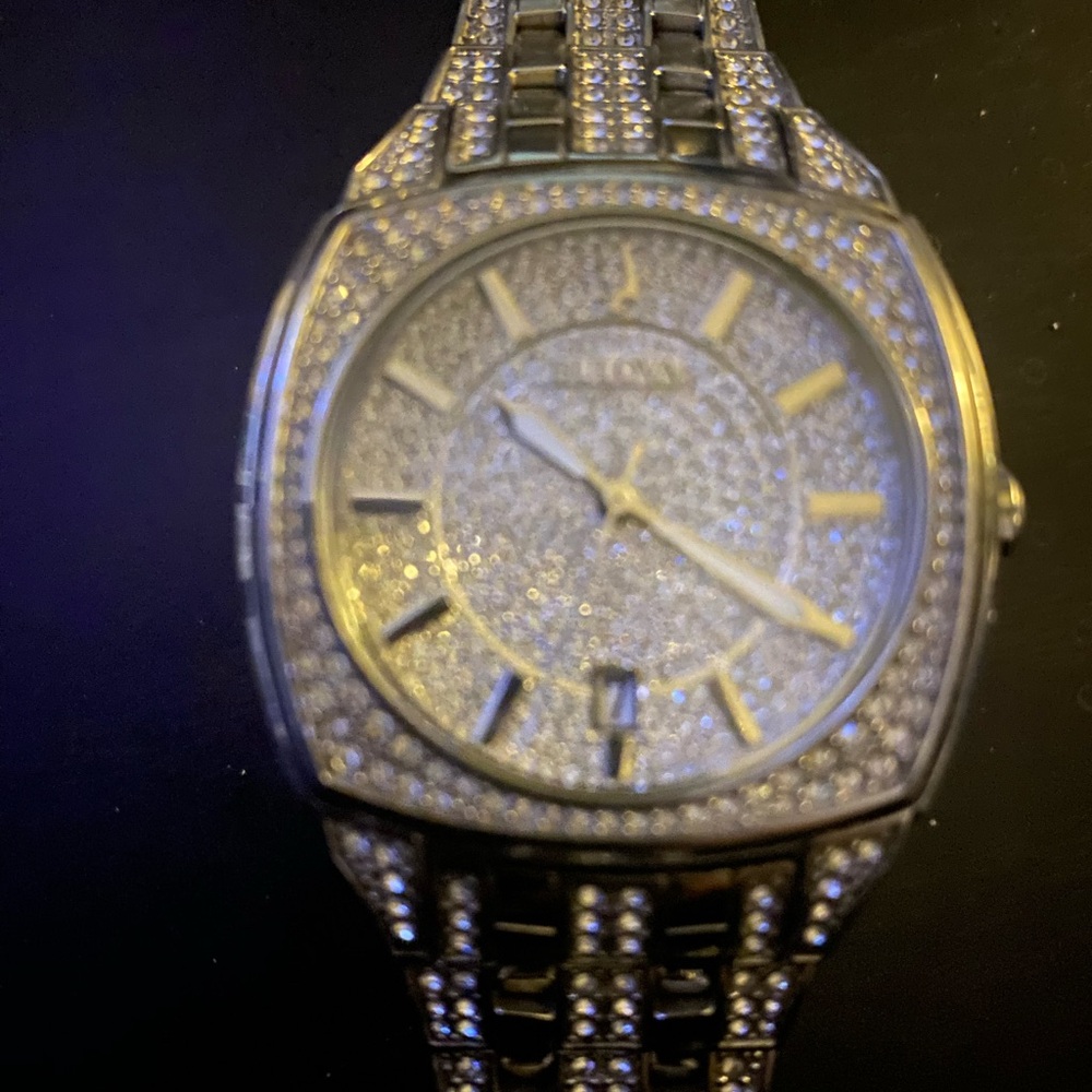 Bulova Silver Watch with Crystal Accents
